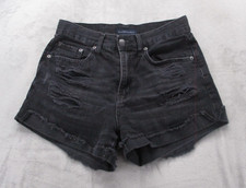 Aeropostale Mom Short Distressed Boyfriend Shorts Women's 6 Black Denim Cotton