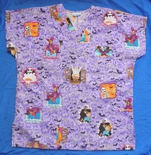 Halloween NURSES SCRUB TOP SB FASHION SCRUBS Womens Medium V-Neck 2 Pocket VGC