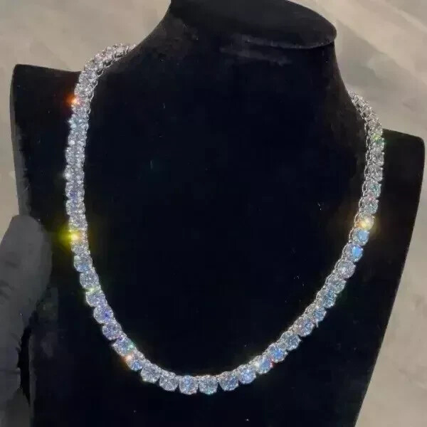 Collar de tenis de 10 mm enchapado en oro blanco de 14 k con diamantes creados en laboratorio redondo de 22 quilates para hombre
