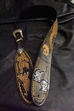 Guitar strap leather tooled all hand made in USA custom 4" 2 pcs buckle