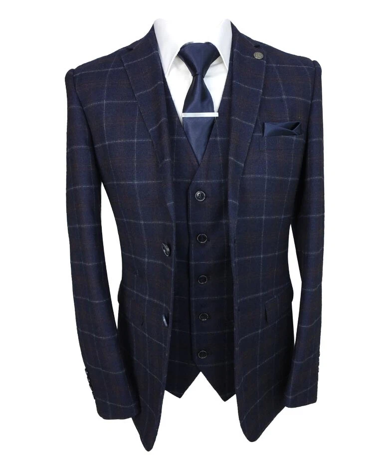 Navy blue shop chequered suit