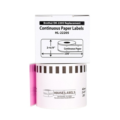 Non-OEM Fits BROTHER DK-2205 PINK Continuous Labels - (2) Rolls of 100' - Picture 2 of 8