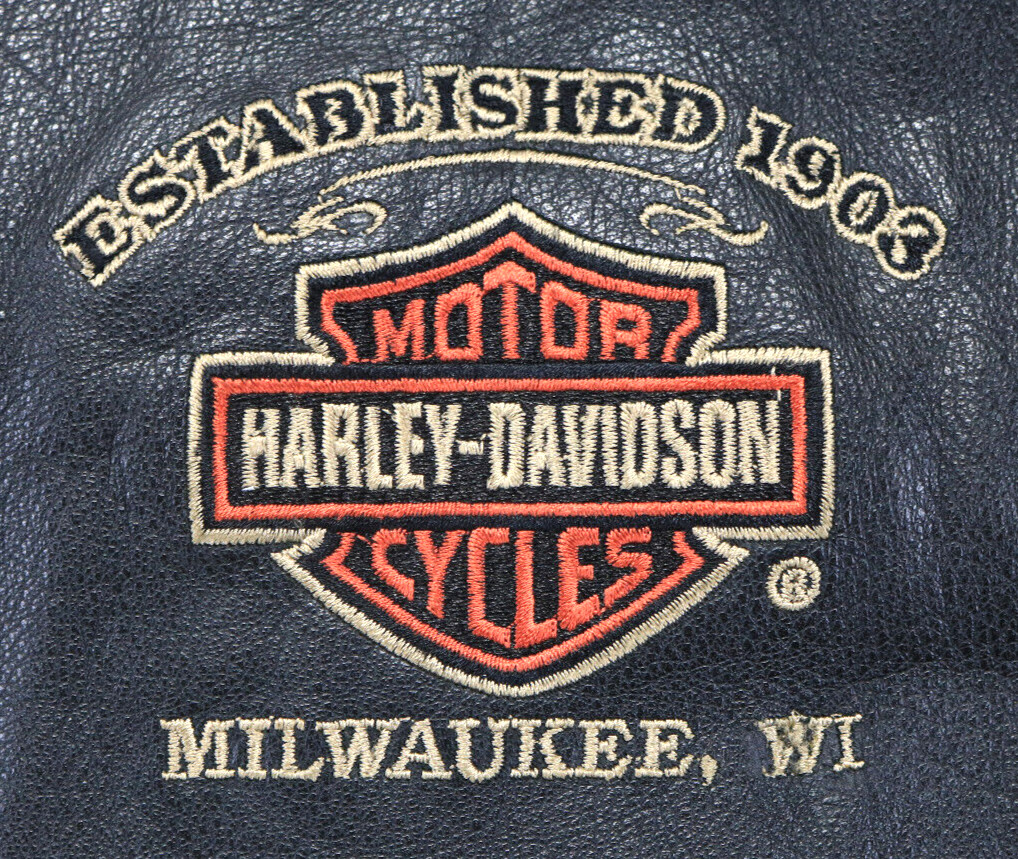 harley davidson mens jacket M black leather orange Milwaukee bomber varsity bar