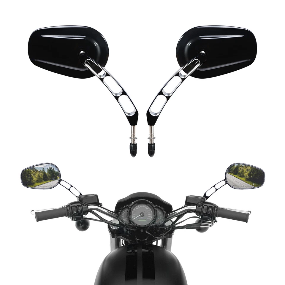 Black 8mm Thread Rear View Mirrors Fit For Harley Softail Slim Fat Boy Touring - Изображение 2 из 4