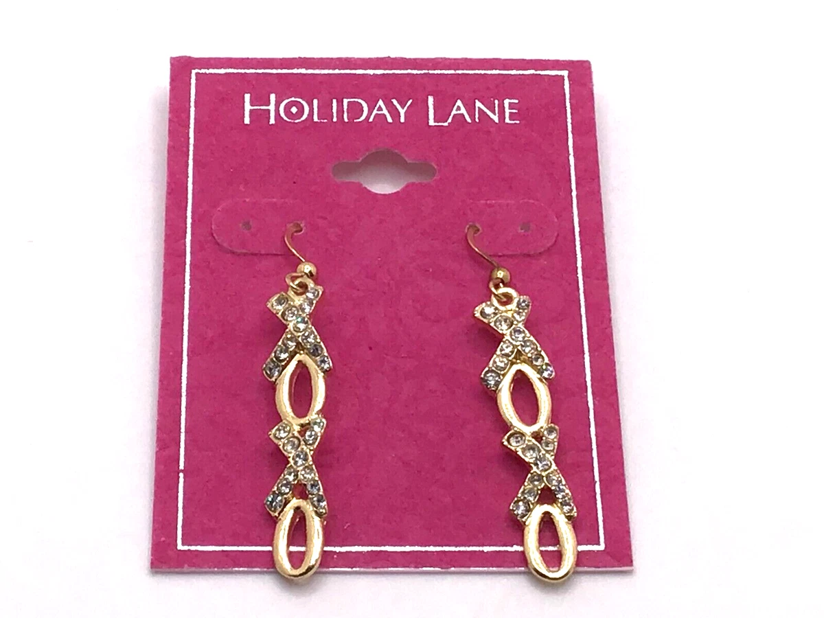 Holiday Lane Gold Tone Clear Crystal XOXO Dangle Drop Earrings $19.50 New  | eBay