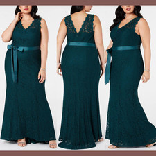 NWT Adrianna Papell [ Plus Size 20W ] Ribbon-Belt Lace Gown in Forest #G836