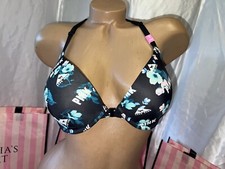 Victorias Secret PINK Push Up Racerback Bra 32DD Logo Floral