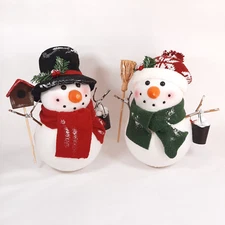 Mr & Mrs Snowman Light Up Color Changing Tabletop Fleece Felted & Knit Hats