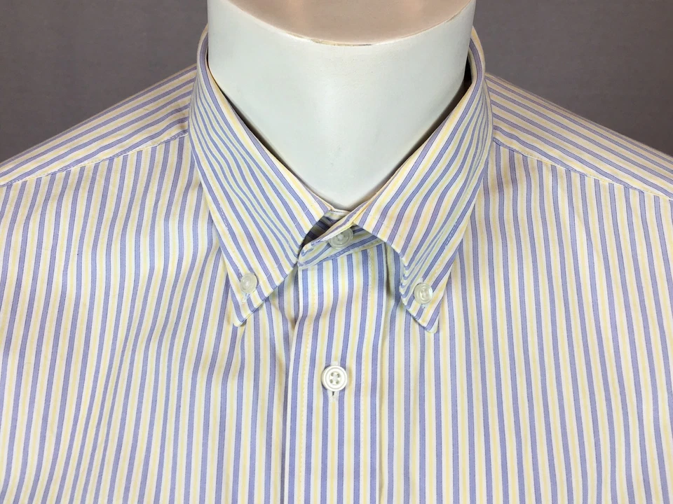 Camisa L/S Para Hombre Hart Shaffer Marx 16 Regular Grande Azul Amarillo y Blanco Rayas Foto 2 de 4