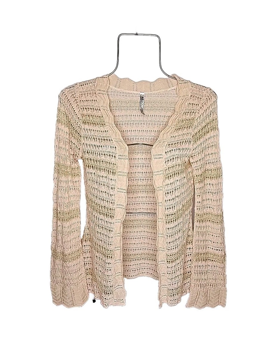 Absolutely Peach w/ Gold Loose Knit Open Weave Open Front Lightweight  Sweater M