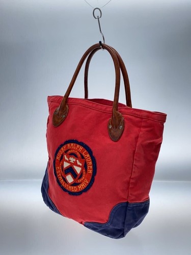 Used Rugby Ralph Lauren Tote Bag, Canvas, Red, Leather Handles - Picture 2 of 6
