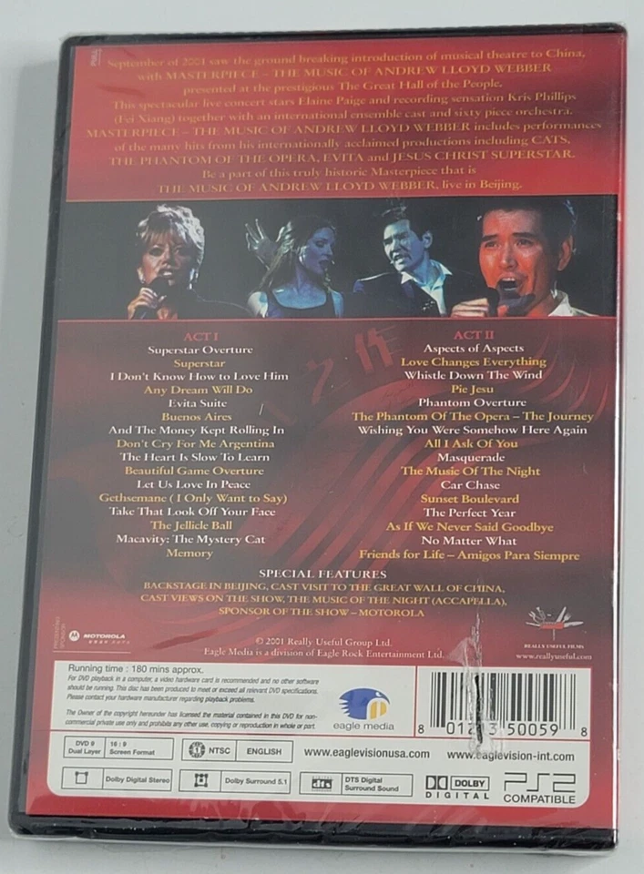 Andrew Lloyd Webber Masterpiece DVD Live from Beijing Cats Evita Requiem NEW Foto 2 de 4