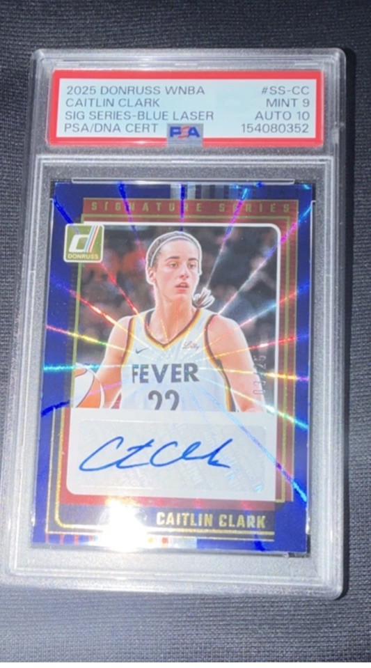 Panini 2025 Donruss WNBA Caitlin Clark Sig Series Blue Laser 3/25 auto psa1 view 1