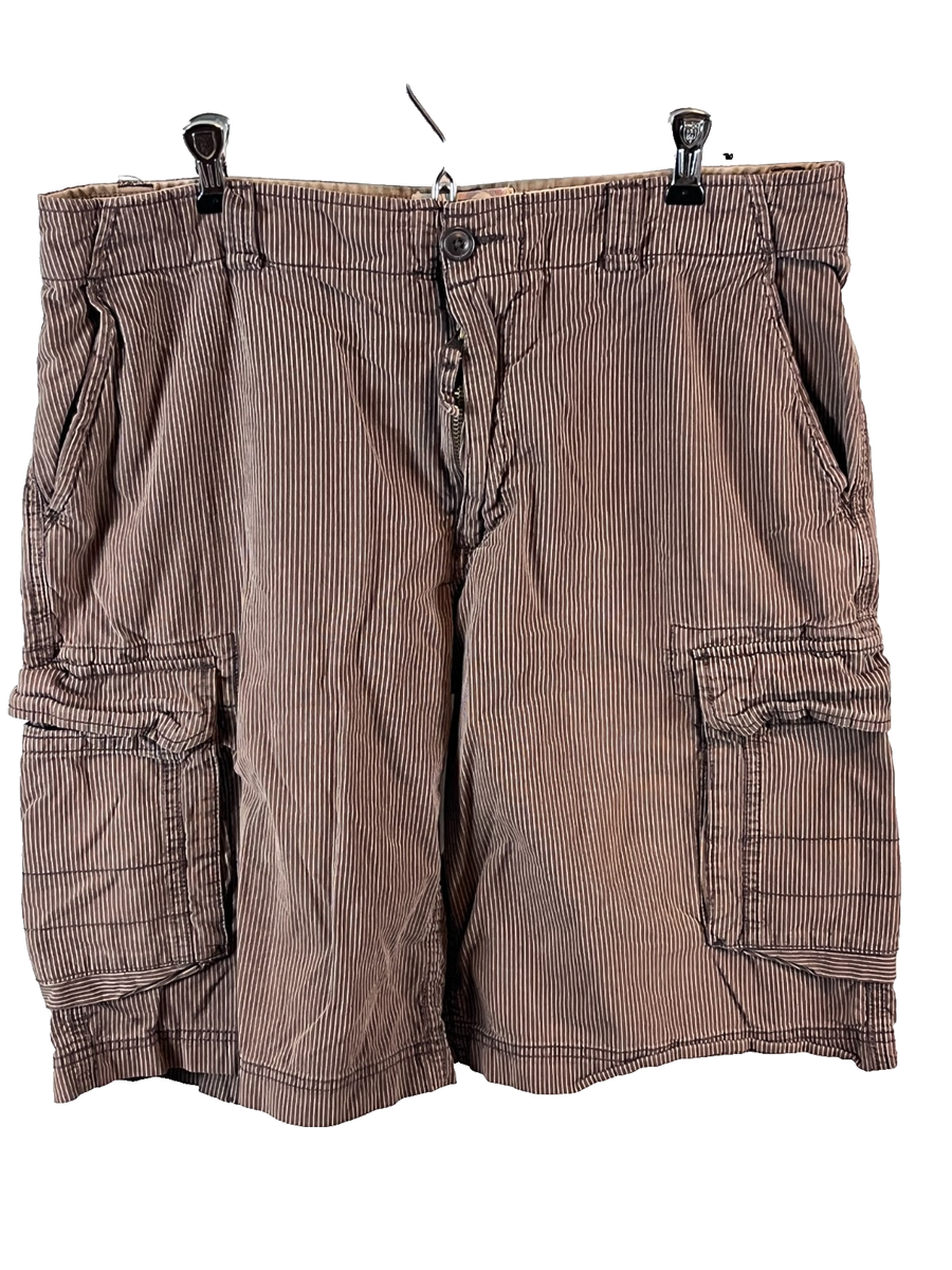 Shorts Mens 36 Vintage 90s Baggy Wide Leg Brown Pinstripe Ocean