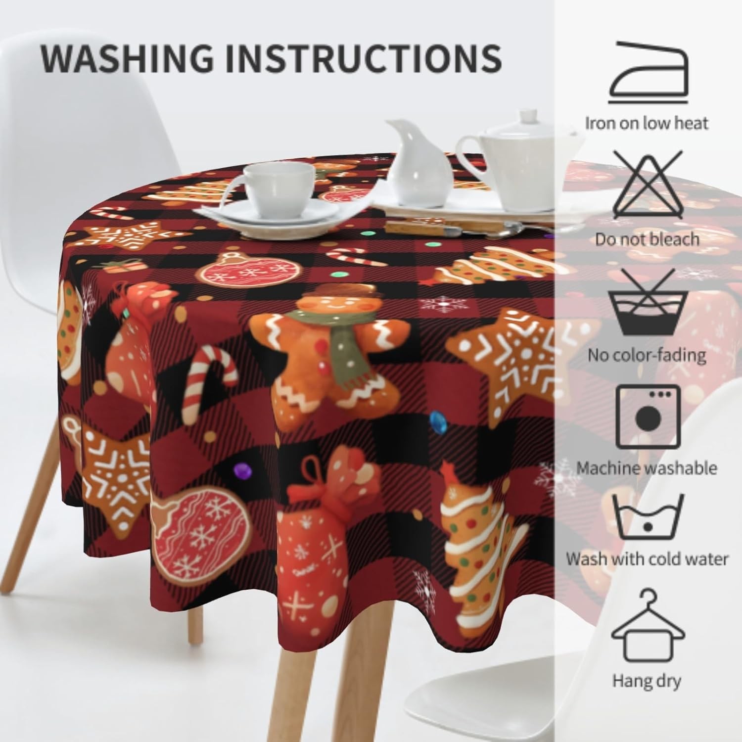 Giwawa Gingerbread Man Round Tablecloth for Kitchen 60 (Round), 
