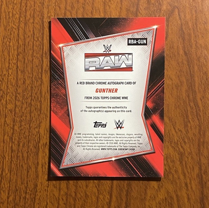 2026 Topps Chrome WWE Gunther Red Brand Auto Autograph #RBA-GUN view 2