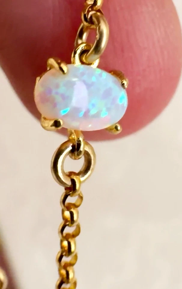 $500 NUEVO BRAZALETE COLGANTE BELLA VICTORIANO ÓPALO BLANCO 18K CADENA ORO AMARILLO Foto 3 de 4
