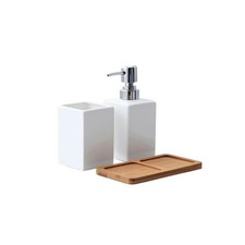 White Ceramic Soap Dispenser and Toothbrush Holder,3-Piece Bathroom Accessori...