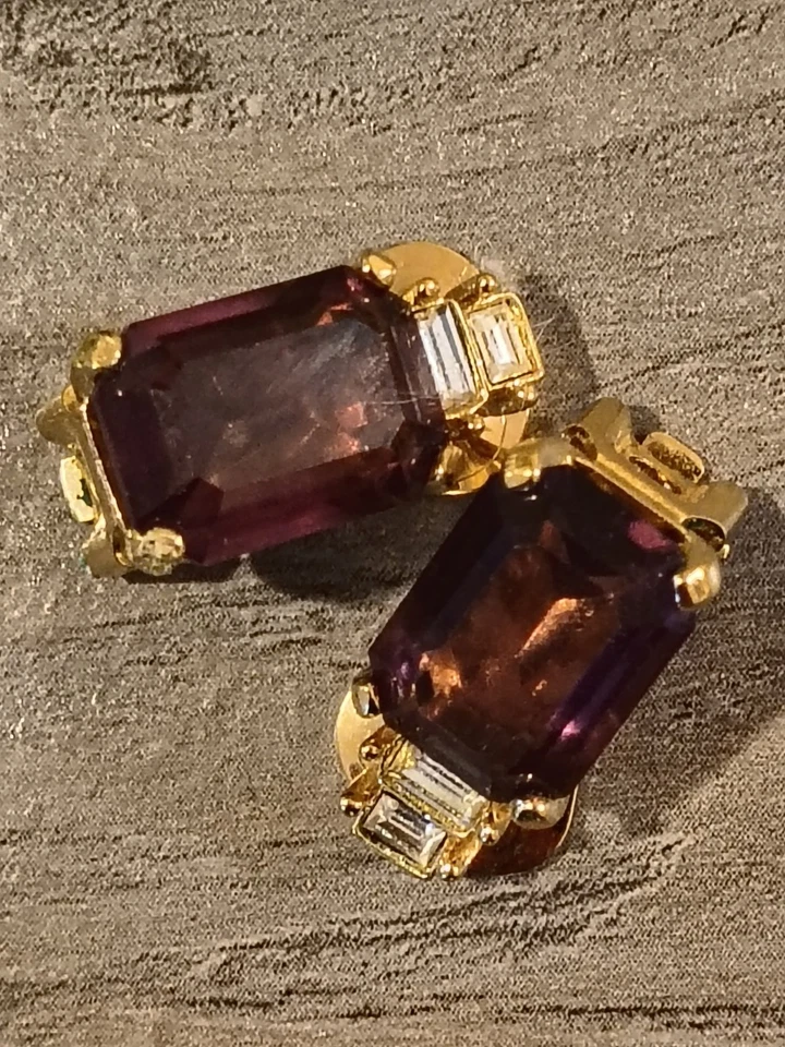 Christian Dior Vintage Grip Amethyst Crystal Clip On  Earrings - Image 2 of 4