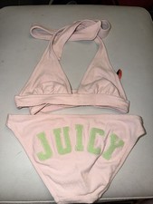 juicy couture pink Green Bikini towelling size Petite uk 8 Y2K Vintage