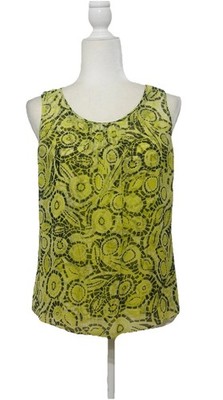 Carlisle Women Size 6 Silk Lime Green/Black Lined Subtle Pleated Top Chic Luxe