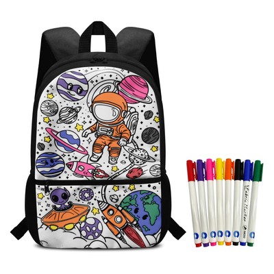 Coloring Backpack for Boys Astronaut Space School Bag 17 inch Color Your Own ...