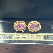 Beautiful Vintage 9ct Gold & Amethyst Fancy Stud Earrings. Gorgeous 1.29g