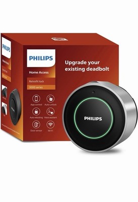 Philips 3000 Series Retrofit Lock Black Silver Wi-Fi App Control Voice Assistant