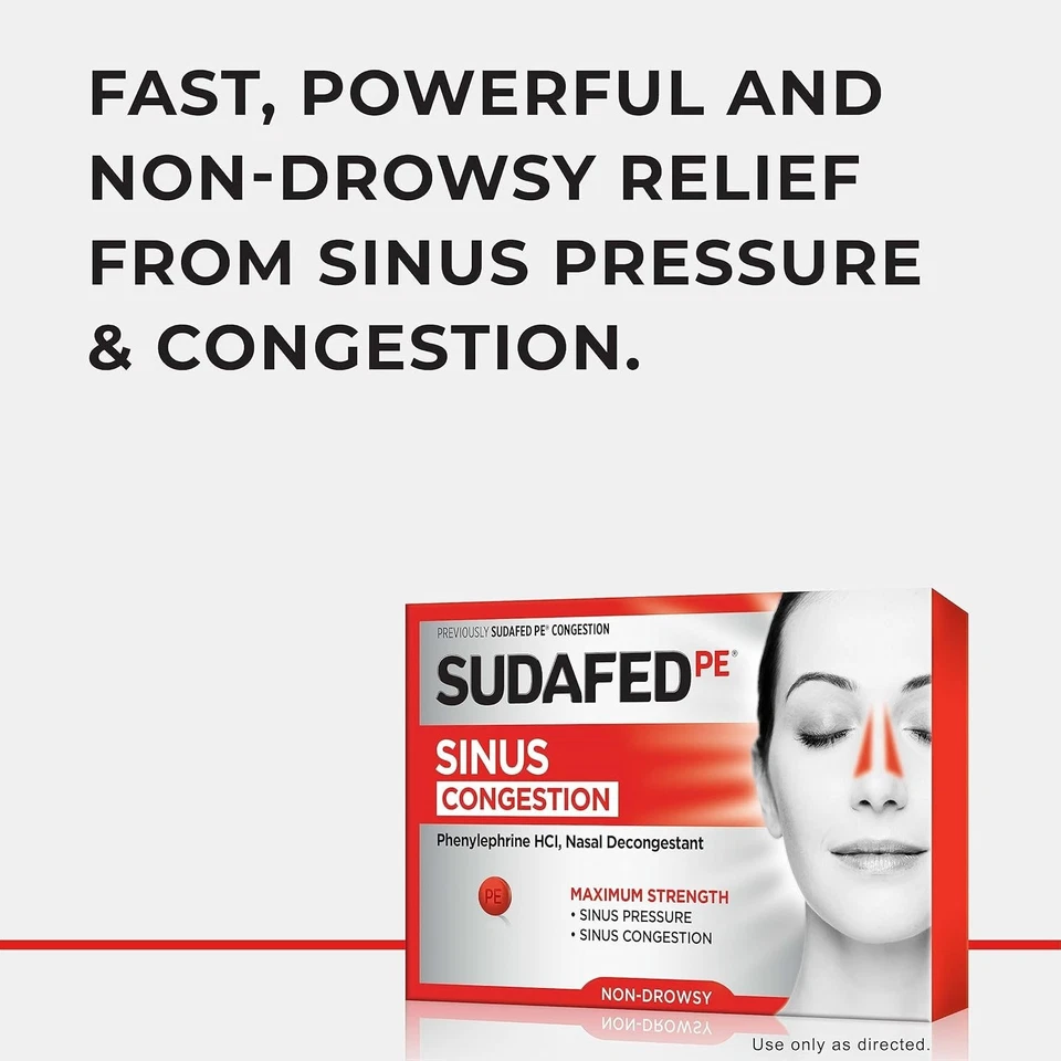 Sudafed PE Max Strength противоотечные таблетки для синусов без сонливости, 36 штук - Изображение 2 из 4