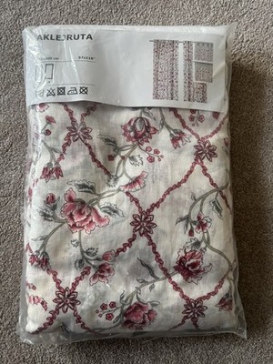 Ikea Aklejruta Paar Gardinen 145 x 300 cm Vintage Blumen Leinen Neu + Versiegelt Selten