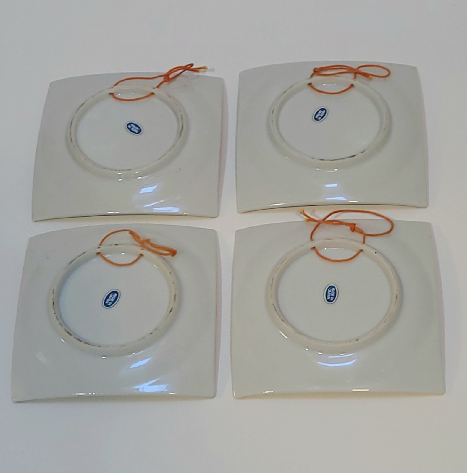 Vtg Hummel Style Set Of 4 Decorative Square Porcelain 3 1/2 Inch Plates Japan 