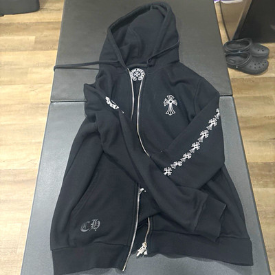 Chrome Hearts Unisex Black Logo Graphic Print Full Zip Hoodie Size M