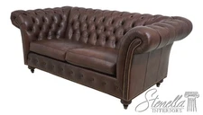 69274: ETHAN ALLEN Tufted Brown Leather Chesterfield Sofa