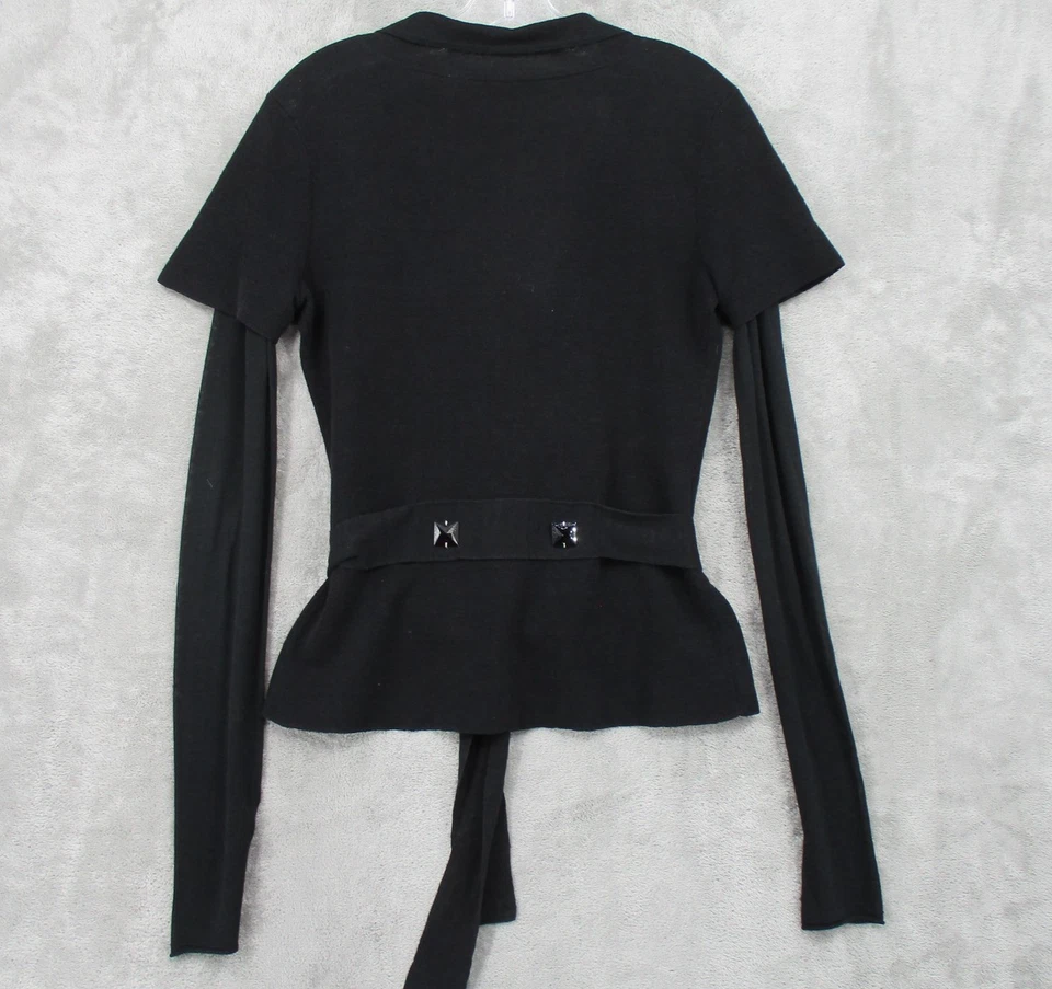 IISLI Sweater Womens 4 Linen Sheer Sleeve Belted Button Lightweight Career Knit - Image 2 of 4