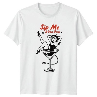 Sip Me If You Dare Pin-up Cocktail Bar Getränk Herren T-Shirt Damen Grafik Tee