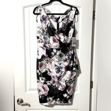 NWT Alex Evenings Women's Short Dress Ruched Waist, Black  Purple Sz 14 WEDDING