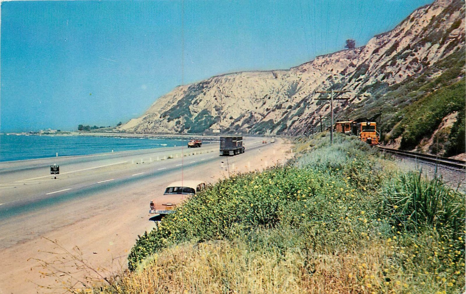 1950s Ventura California Rincon Point beach Highway 101 Roberts Postcard 25-7450