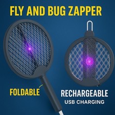 2-in-1 Folding Fly Zapper Racket Rechargeable Battery Insects Wasp Pest Killer