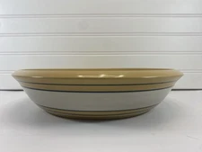 Over and Back Yellow Ware Serving Bowl Pie Dish Yellow Blue Striped 10 Inch