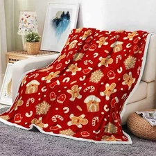 Christmas Gingerbread Man Snow Flake Throw Blanket Holiday Decoration 40 X 50 in