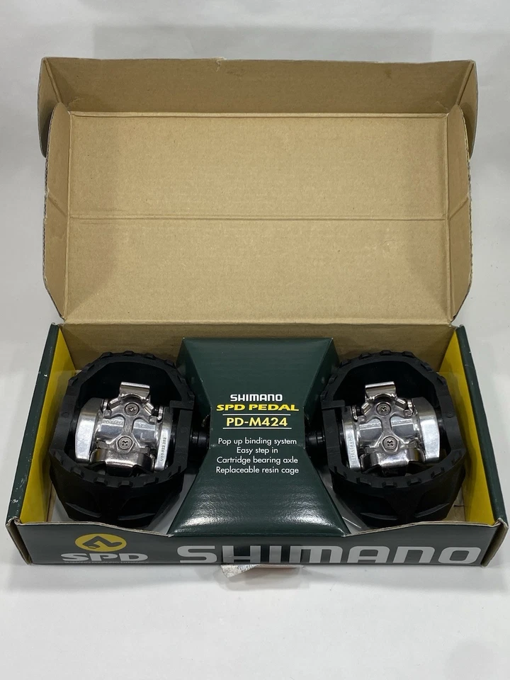 Pedales de bicicleta de montaña Shimano PD-M424 BMX sin clip SPD MTB NUEVO EN STOCK jaulas de resina negra Foto 2 de 4