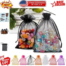 50PCS 5x7 Inch Black Sheer Organza Bags with Drawstring - Chic Gift Packaging
