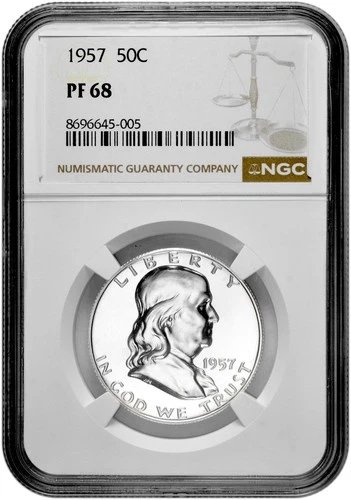 1957 50C Proof Silver Franklin Half Dollar NGC Graded PF 68 in New Holder