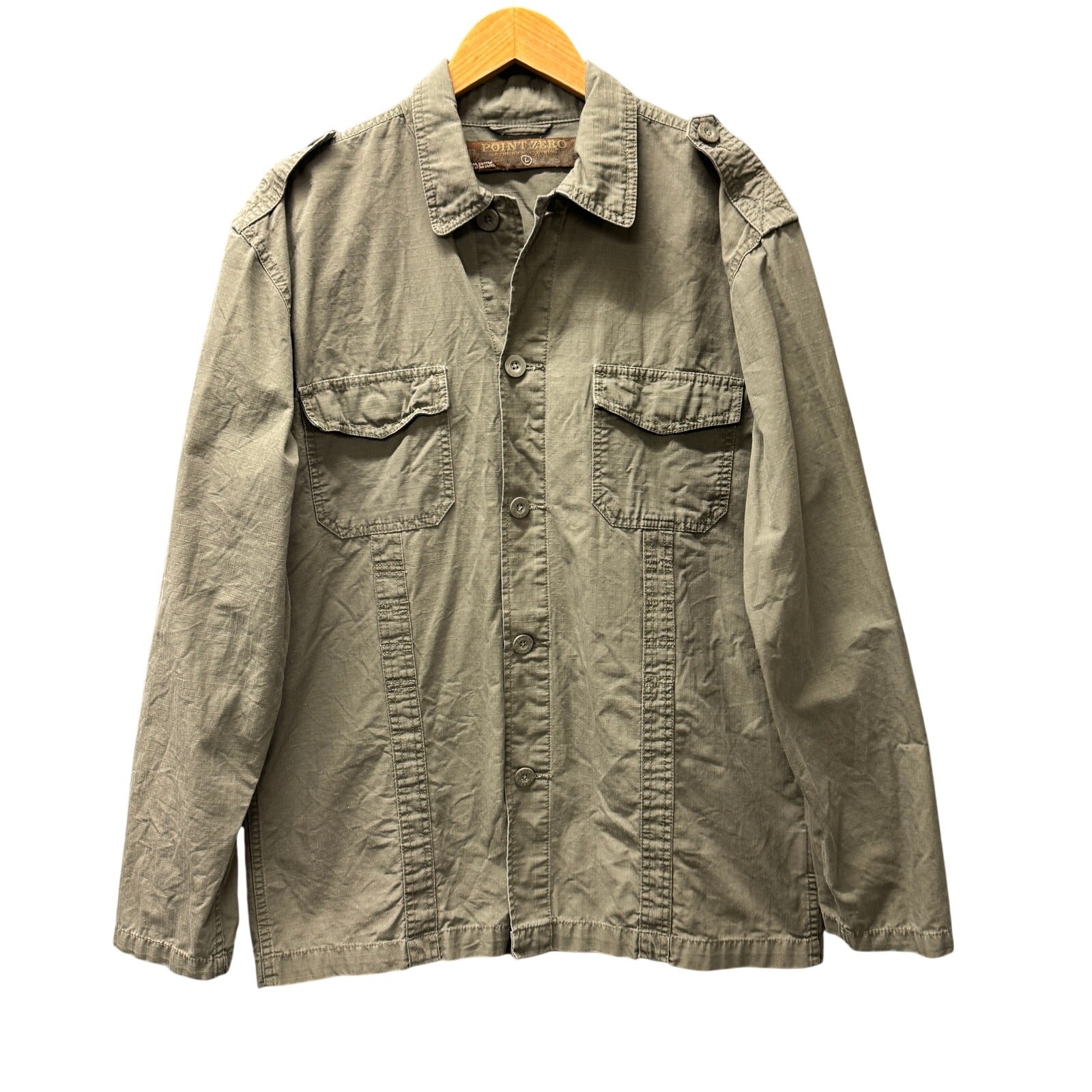 Point Zero Shirt Jacket Mens Large Green Button Up Ripstop Utility Shacket