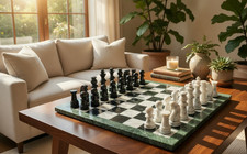 Green Stone Chess Set – Handmade Marble Board Game for Collectors & Gifts