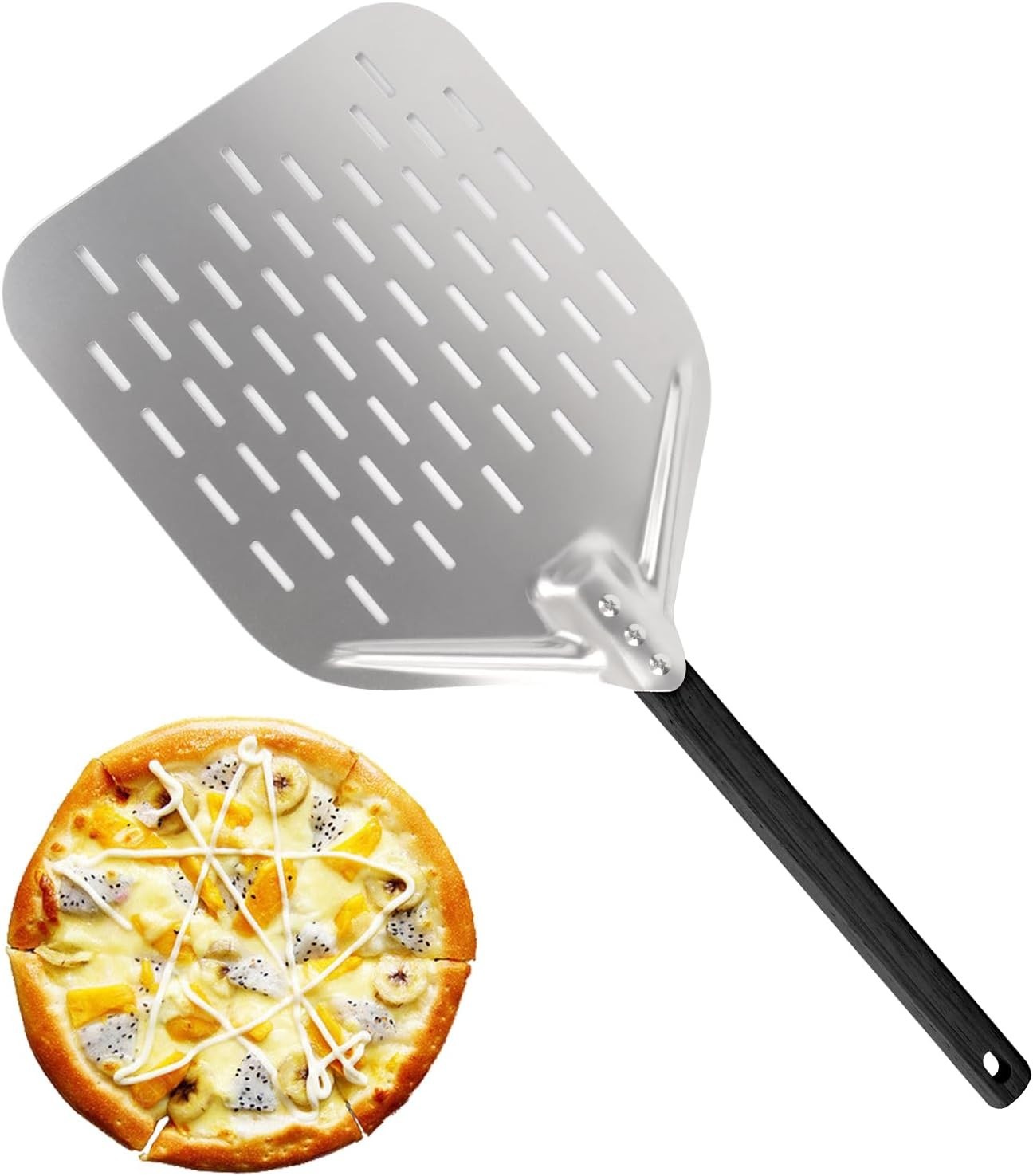 Pala para Pizza, 12 Pulgadas Profesional, Aluminio, 40x30cm, Perforada.