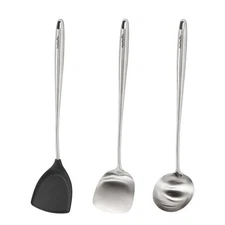 17inch Wok Spatulas and Ladle - High-Grade Stainless Steel & Silicone Wok Too...