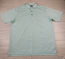 Footjoy Golf Shirt Mens Large Green Windowpane Geometric Check Performance AOP