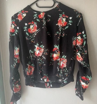 Desigual chemisier femme S noir floral col rond manches nouées - Photo 1/4