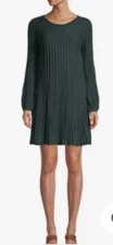 NWT Max Studio Green Rib Long Sleeve Sweater Mini Dress Tunic Size M